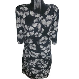 Connected Apparel Black and White Floral Midi Dress 16